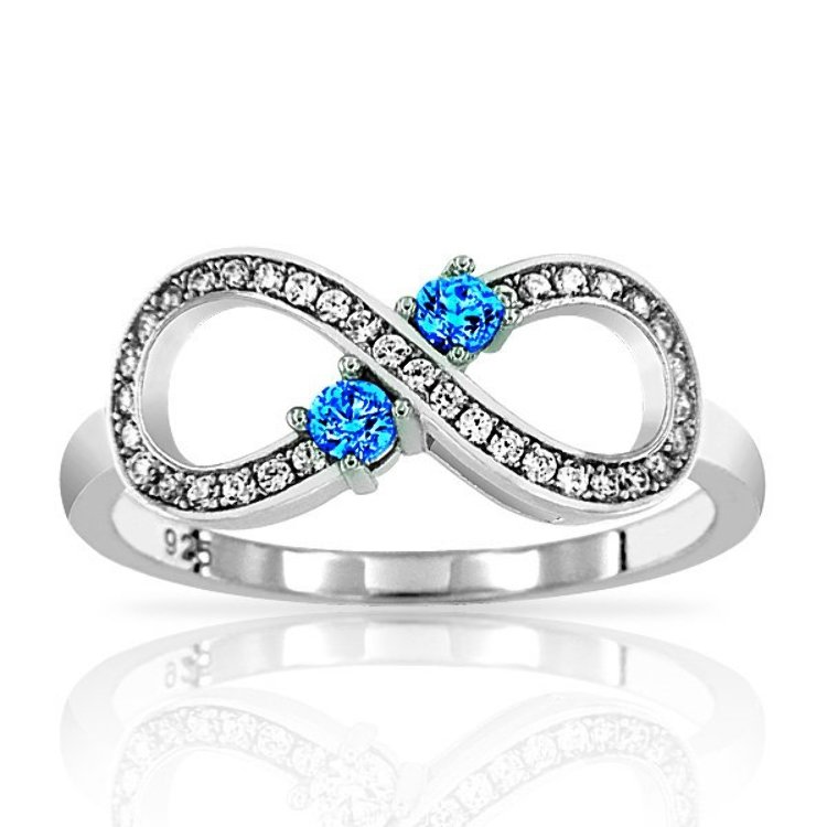 Bague Infini Argent 925/1000 Oxydes de Zirconium blancs et bleus Bague Infini Argent 925/1000 Oxydes de Zirconium blancs et bleus