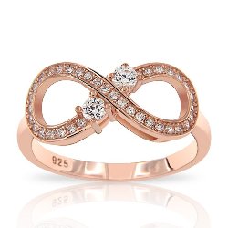 Bague Argent 925/1000 design Infini Plaqué Or rose Oxydes de Zirconium
