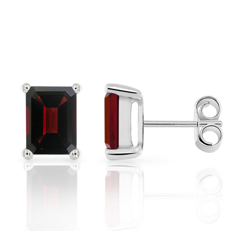 Boucles d'Oreilles Argent 925/1000 Grenats rectangulaires