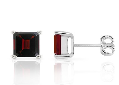 Boucles d'Oreilles Argent 925/1000 Grenats rectangulaires