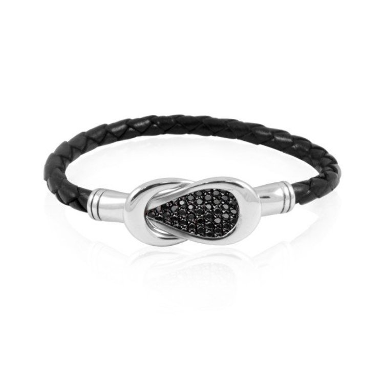 Bracelet Cuir Acier 316 L et Oxydes de Zirconium noirs