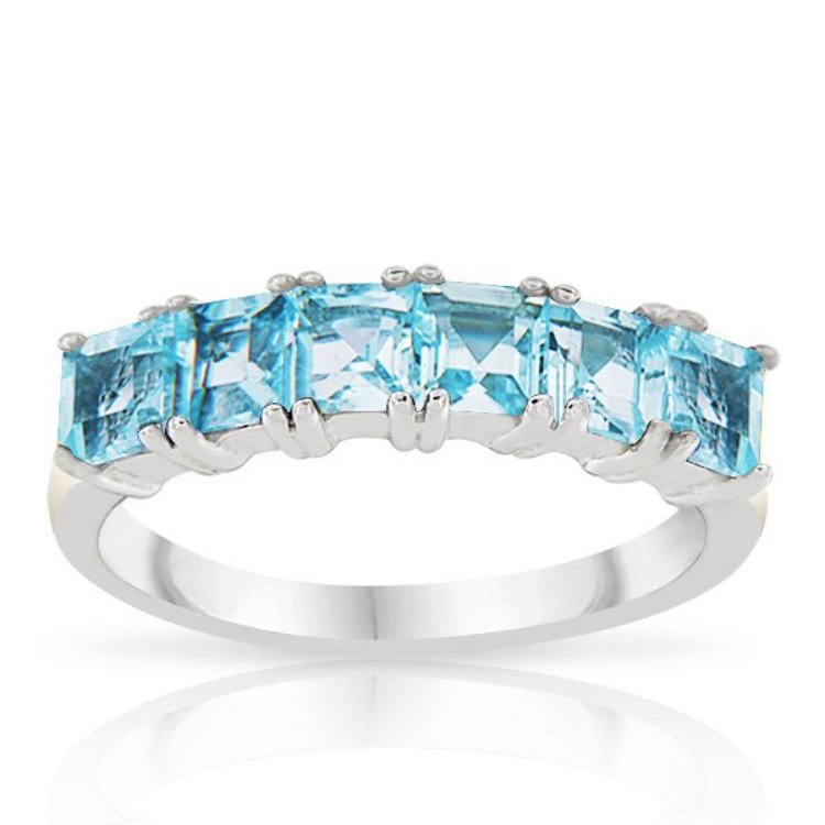 Bague 6 Pierres Argent 925/1000 Topazes bleues
