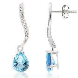Boucles d'Oreilles Argent 925/1000 Topazes bleues