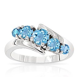 Bague Argent 925/1000 Cinq pierres Topazes bleues