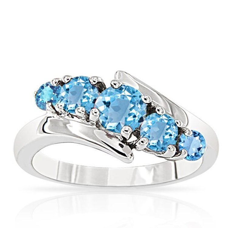 Bague Argent 925/1000 Cinq pierres Topazes bleues