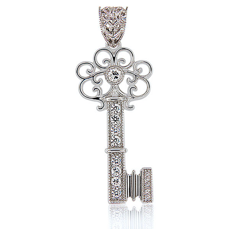 Pendentif Clé Argent 925/1000 Oxydes de Zirconium