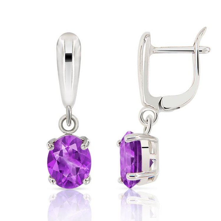 Boucles d'Oreilles Argent 925 Améthystes Ovales