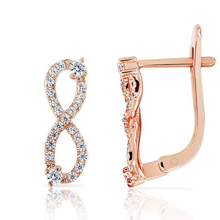 Boucles d'Oreilles Infini Plaqué Or Rose Argent 925/1000 Oxydes de Zirconium
