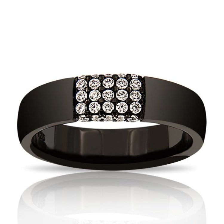 Bague Jonc Argent 925/1000 Black Rhodium Oxydes de Zirconium