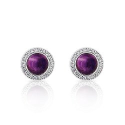 Boucles d'Oreilles Puces Cabochon Argent 925/1000 Améthystes