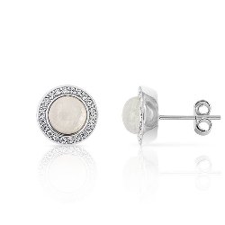 Boucles d'Oreilles Puces Cabochon Argent 925/1000 Pierres de Lune