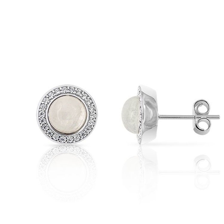 Boucles d'Oreilles Puces Cabochon Argent 925/1000 Pierres de Lune