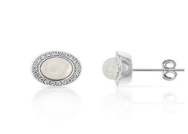 Boucles d'Oreilles Puces Cabochon Argent 925/1000 Pierres de Lune