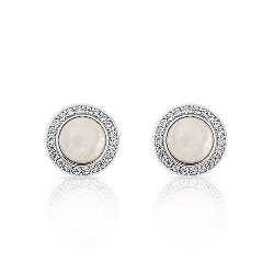 Boucles d'Oreilles Puces Cabochon Argent 925/1000 Pierres de Lune