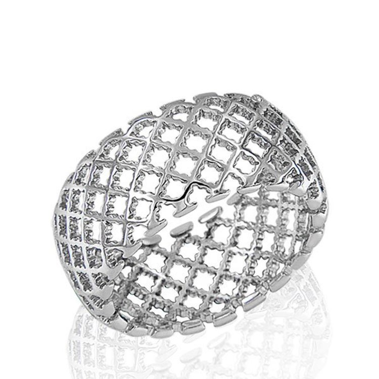 Bague Mixte Motif Grille Argent 925/1000