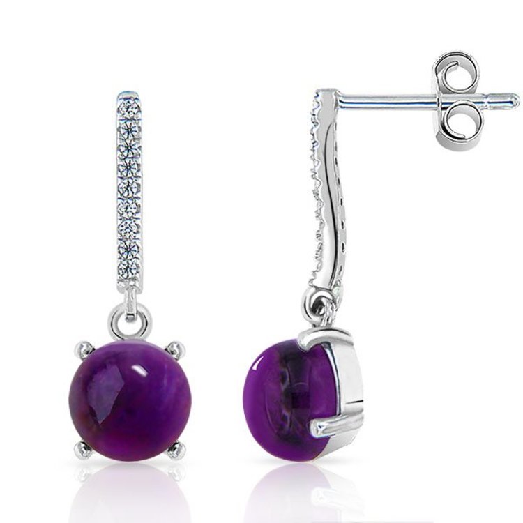 Boucles d'Oreilles Cabochon Argent 925/1000 Améthystes