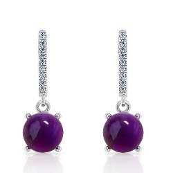 Boucles d'Oreilles Cabochon Argent 925/1000 Améthystes