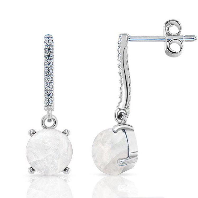 Boucles d'Oreilles Cabochon Argent 925/1000 Pierres de Lune