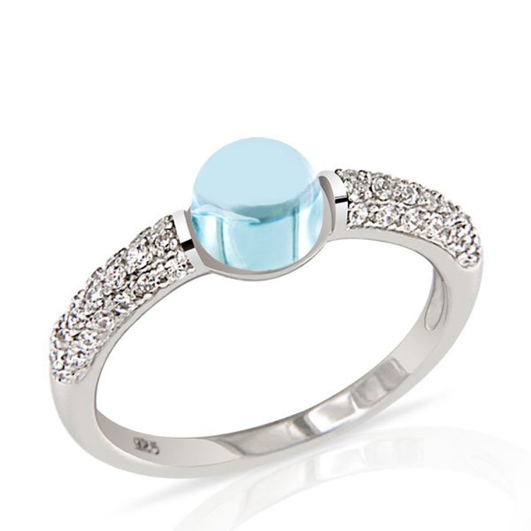 Bague Jonc Argent 925 Cabochon Topaze bleue