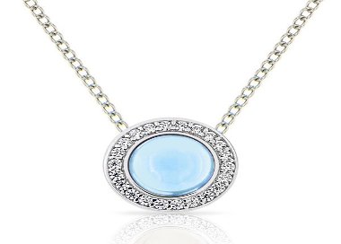 Pendentif Cabochon Argent 925/1000 Topaze bleue
