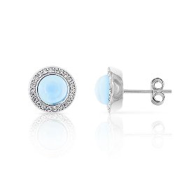 Boucles d'Oreilles Puces Cabochon Argent 925/1000 Topazes bleues