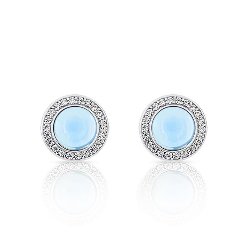 Boucles d'Oreilles Puces Cabochon Argent 925/1000 Topazes bleues