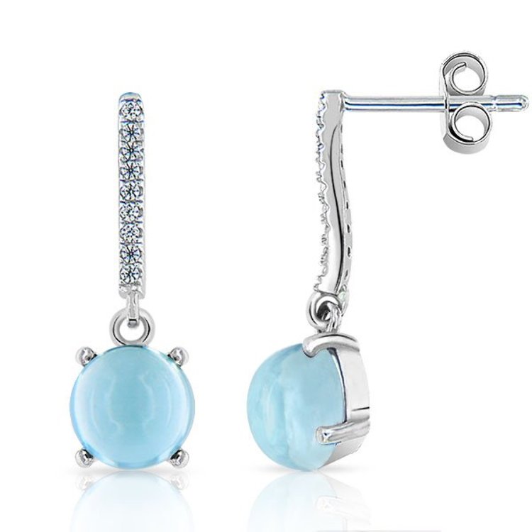 Boucles d'Oreilles Cabochon Argent 925/1000 Topazes bleues