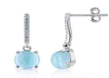 Boucles d'Oreilles Cabochon Argent 925/1000 Topazes bleues