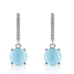 Boucles d'Oreilles Cabochon Argent 925/1000 Topazes bleues
