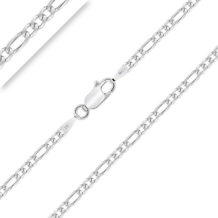Chaîne Maille Figaro (1+3) 2.5 mm Argent 925/1000 Rhodié 40-45-50-55-60-65-70 cm Chaîne Maille Figaro (1+3) 2.5 mm Argent 925/1000 Rhodié 40-45-50-55-60-65-70 cm