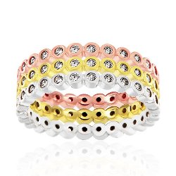 Bague Argent 925/1000 Plaqué Or 3 Tons Oxydes de Zirconium