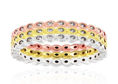 Bague Argent 925/1000 Plaqué Or 3 Tons Oxydes de Zirconium