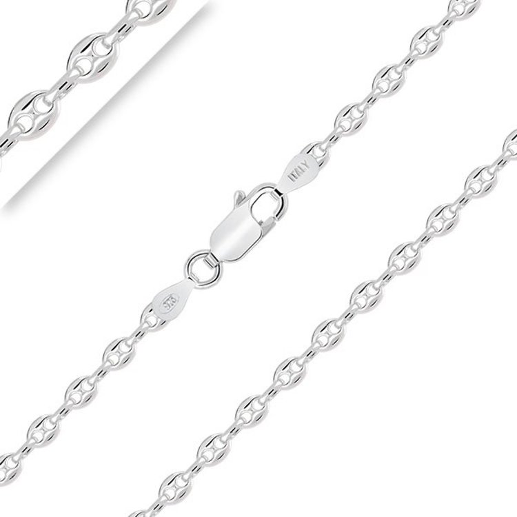 Chaîne Maille Grain de Café 2.5 mm Argent 925/1000 Rhodié 40-45-50-55-60-65-70 cm