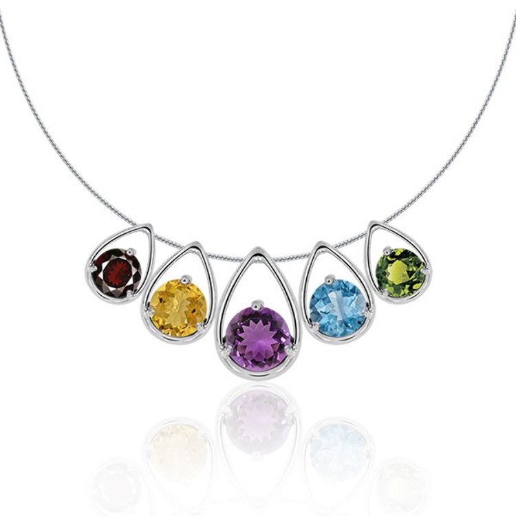 Bijou 5 Pendentifs combinables Argent 925 Améthyste  Citrine Péridot Grenat Topaze bleue