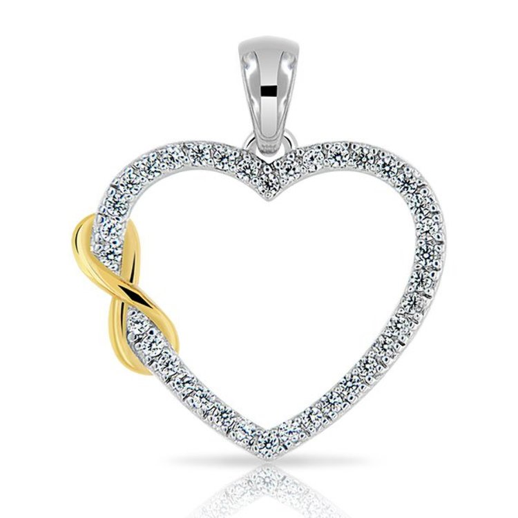 Pendentif Coeur 2 Tons Argent 925/1000 Oxydes de Zirconium