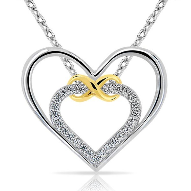 Pendentif Double Coeur 2 Tons Argent 925/1000 Oxydes de Zirconium