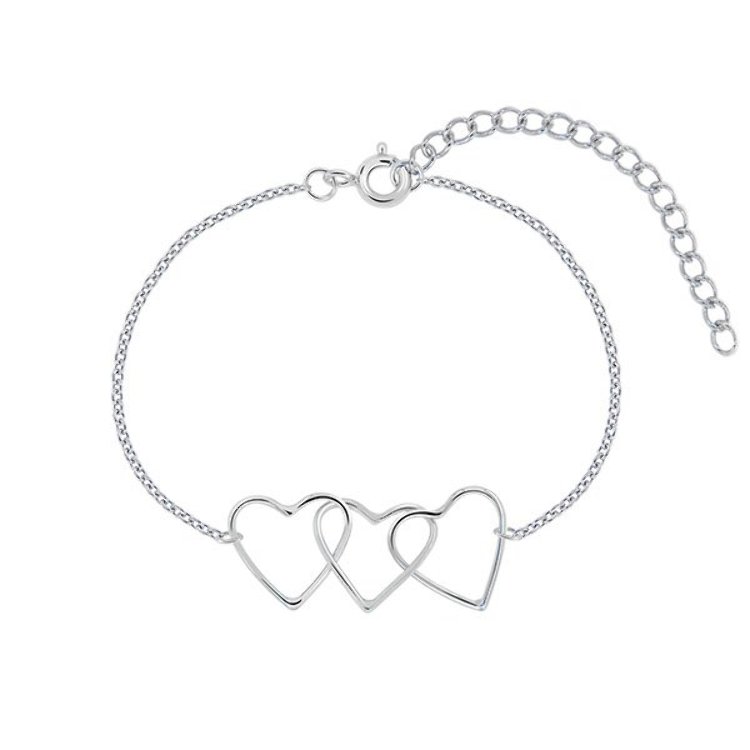 Bracelet Femme Argent 925 Rhodié 3 Cœurs entrelacés