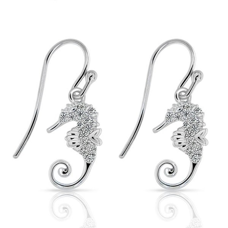 Boucles d'Oreilles Hippocampe Argent 925/1000 pavées Oxydes de Zirconium