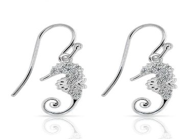 Boucles d'Oreilles Hippocampe Argent 925/1000 pavées Oxydes de Zirconium