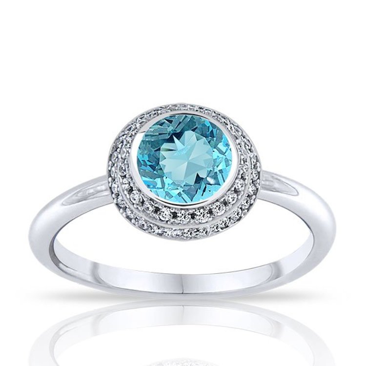 Bague Topaze bleue Argent 925/1000 Zirconiums