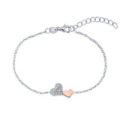 Bracelet Coeurs Argent 925/1000 2 tons Plaqué Or rose 18 carats Zirconiums