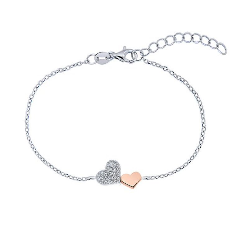 Bracelet Coeurs Argent 925/1000 2 tons Plaqué Or rose 18 carats Zirconiums