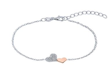 Bracelet Coeurs Argent 925/1000 2 tons Plaqué Or rose 18 carats Zirconiums