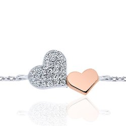 Bracelet Coeurs Argent 925/1000 2 tons Plaqué Or rose 18 carats Zirconiums