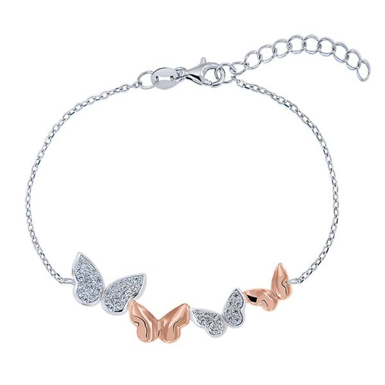 Bracelet Papillons Argent 925/1000 2 tons Plaqué Or Rose