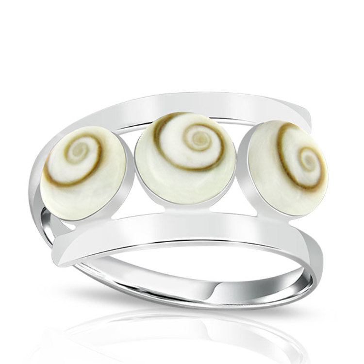 Bague Argent 925/1000 Trois nacres Oeil de Sainte Lucie