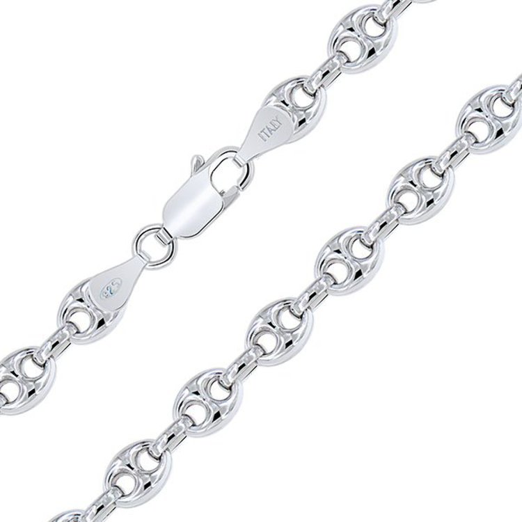 Chaîne Argent 925/1000 Rhodié Maille Grain de Café Creuse 5.6 mm 40-45-50-55-60-65-70 cm