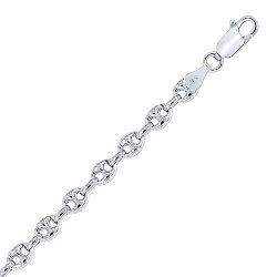 Bracelet Argent 925/1000 Rhodié Maille Grain de Café Creuse 5.6 mm