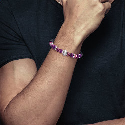 Bracelet Yoga Tête de Lion Jaspe Impérial Pourpre Onyx et Acier 316 L