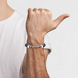 Bracelet Perles de Jaspe Gris en Cuir Noir et Acier 316 L